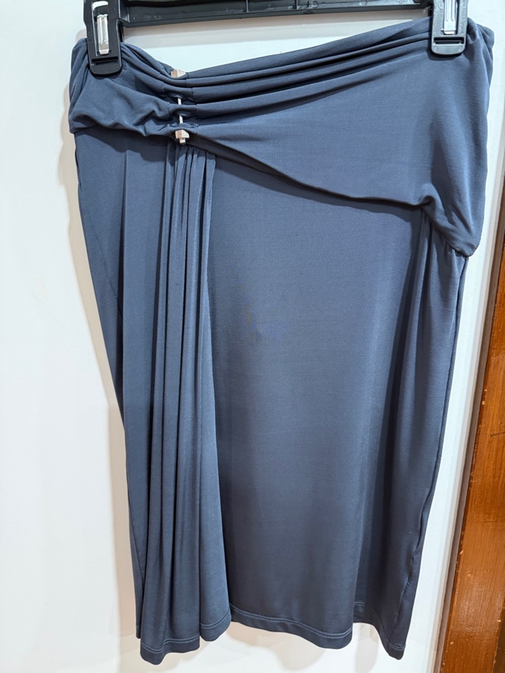 Just Cavalli Slate Blue Midi Skirt with Draped Gather